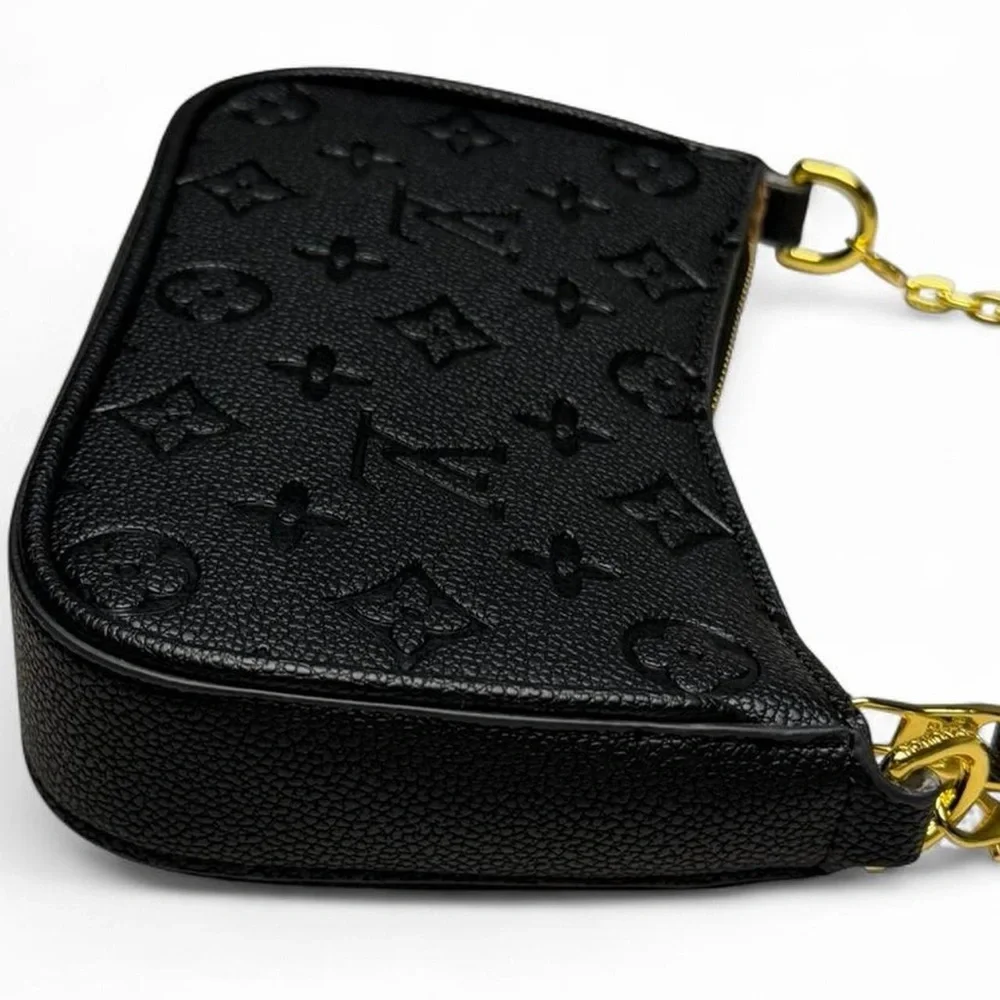 Louis Vuitton Black Monogram Embossed Leather Gold Chain Crossbody Bag Designer - Picture 5 of 8